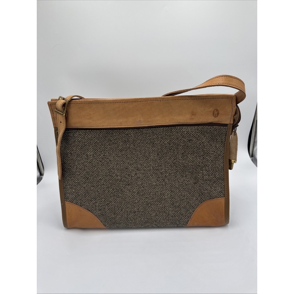 Vintage Hartmann Tweed Leather Shoulder Travel Tote Briefcase 17" Brass Feet